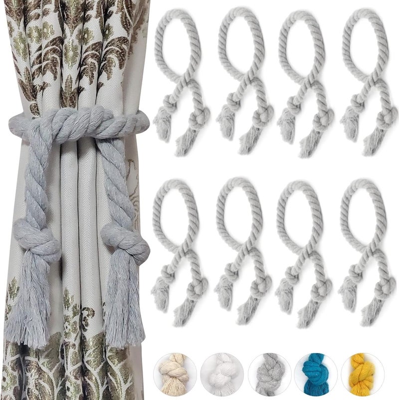 Yteseery 8 Pack Curtain Ties Rope, Outdoor Curtain Tiebacks, Natural Cotton Curtain Holders, Village Rustic Farmhouse Curtain Holdbacks, Nautical Curtain TieBacks for Patio Pergola Drapes, Grey - Image 1